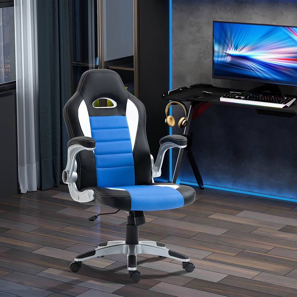 Portland Blue PU Leather Racing Gaming Chair Image 1