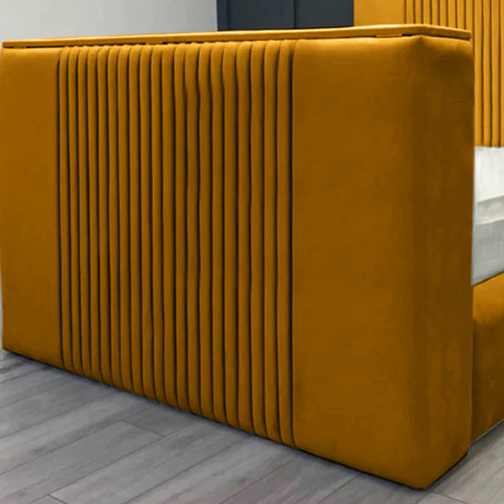 Eleganza Home Emri Super King Size Mustard Plush Velvet TV Bed Frame with Lined Headboard Image 3