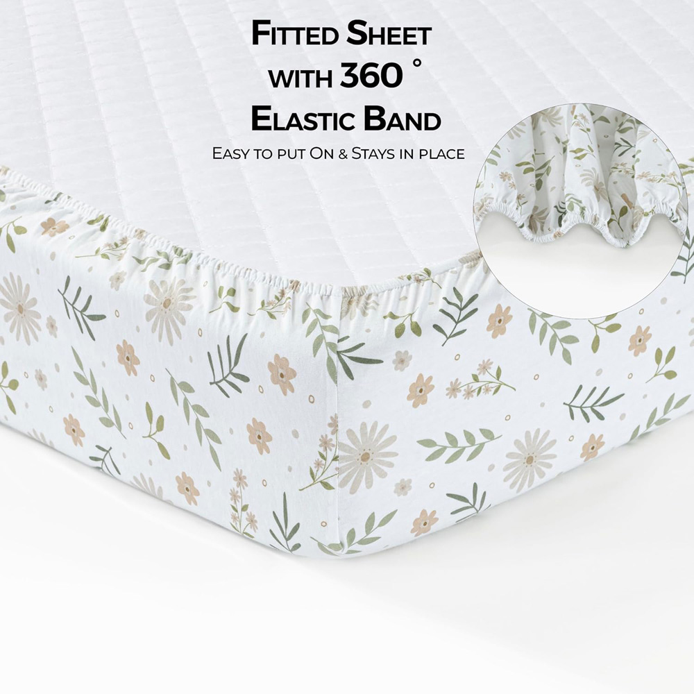 MHG Living Green and Flowers Jersey Cotton Fitted Cot Bed Sheet 140 x 70cm 2 Pack Image 6