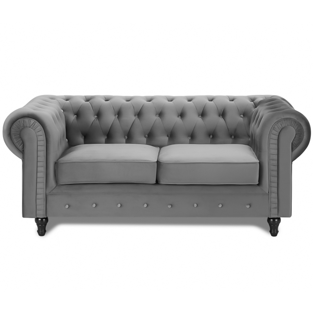 Home Detail Chesterfield 2 Seater Pleat Grey Velvet Sofa Image 3