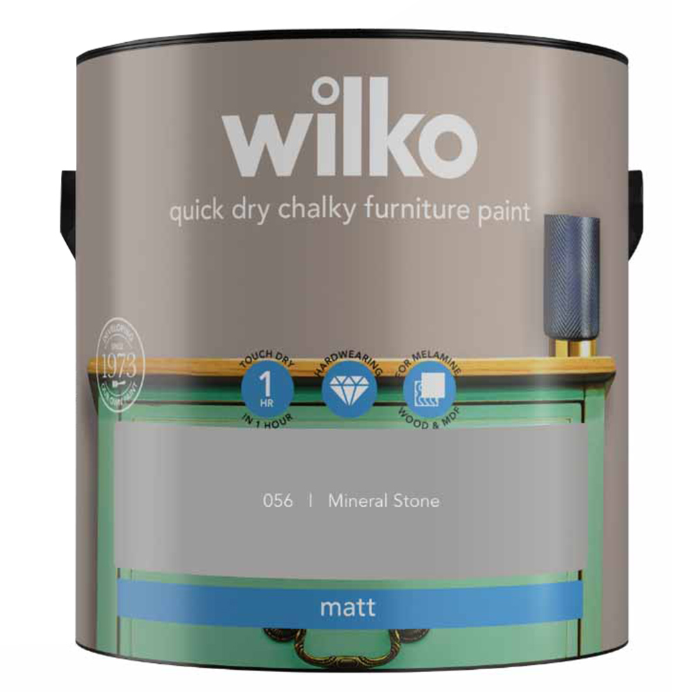 Wilko Quick Dry Chalky Paint Mineral Stone 2.5L Wilko