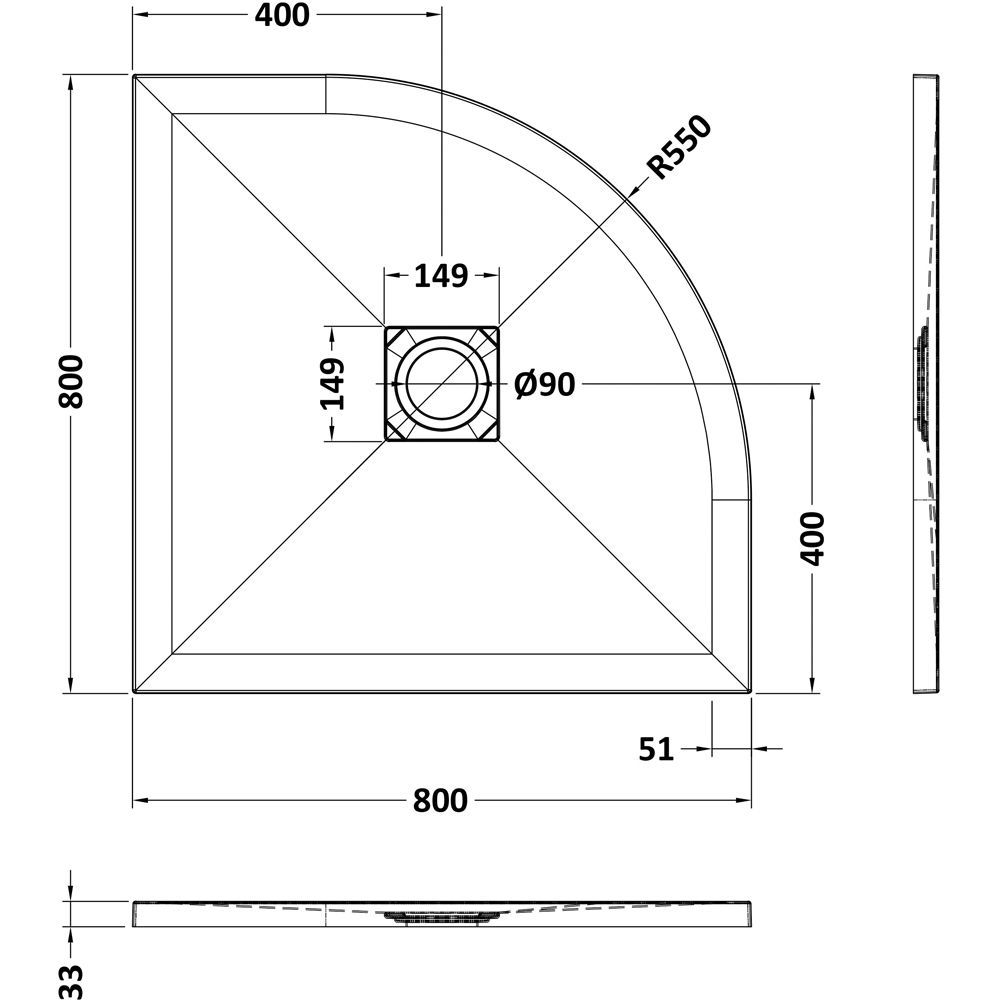 nuie Slate White Quadrant Shower Tray 800 x 800mm Image 2