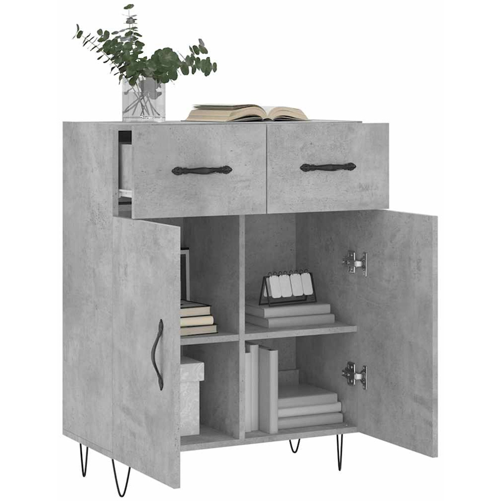 vidaXL 2 Door 2 Drawer Concrete Grey Wooden Sideboard Image 4