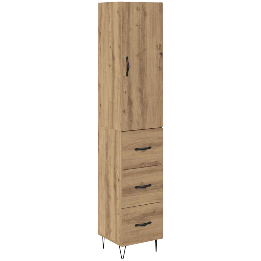 vidaXL Single Door 3 Drawer Artisan Oak Tall Slim Highboard Image 2