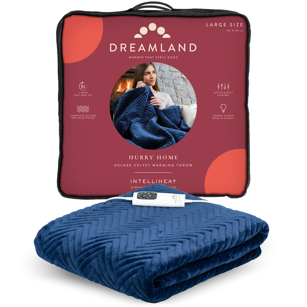 Dreamland Hurry Home Navy Velvet Herringbone Quilted Heated Throw 120 x 160cm Image 2