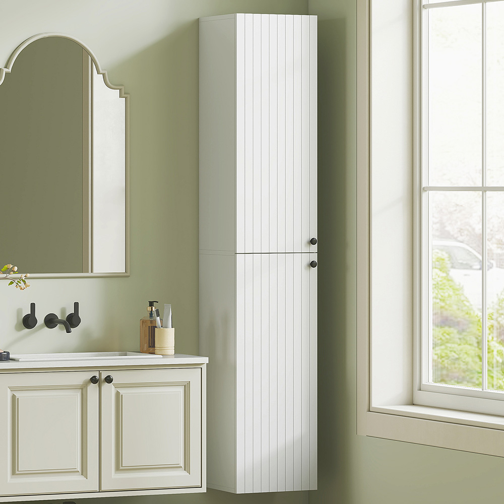 HOMCOM 2 Door White Wall Mounted Slim Bathroom Storage Cabinet Image 1