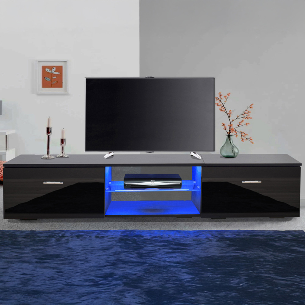 MDA Designs Avior 1600 2 Door Black TV Cabinet with LED Lighting Image 1