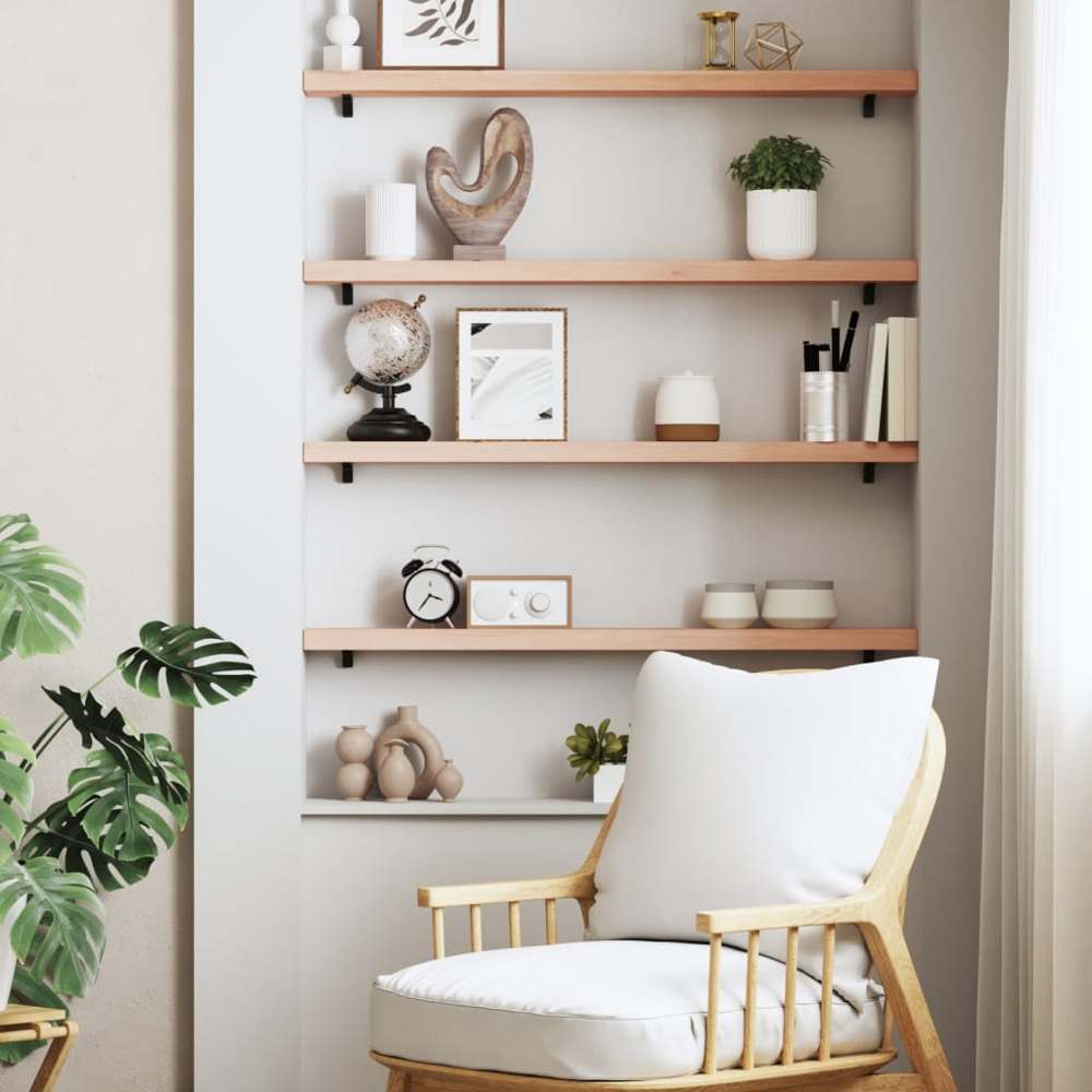 vidaXL 80 x 10 x 4cm Untreated Solid Wood Oak Wall Shelf Image 2