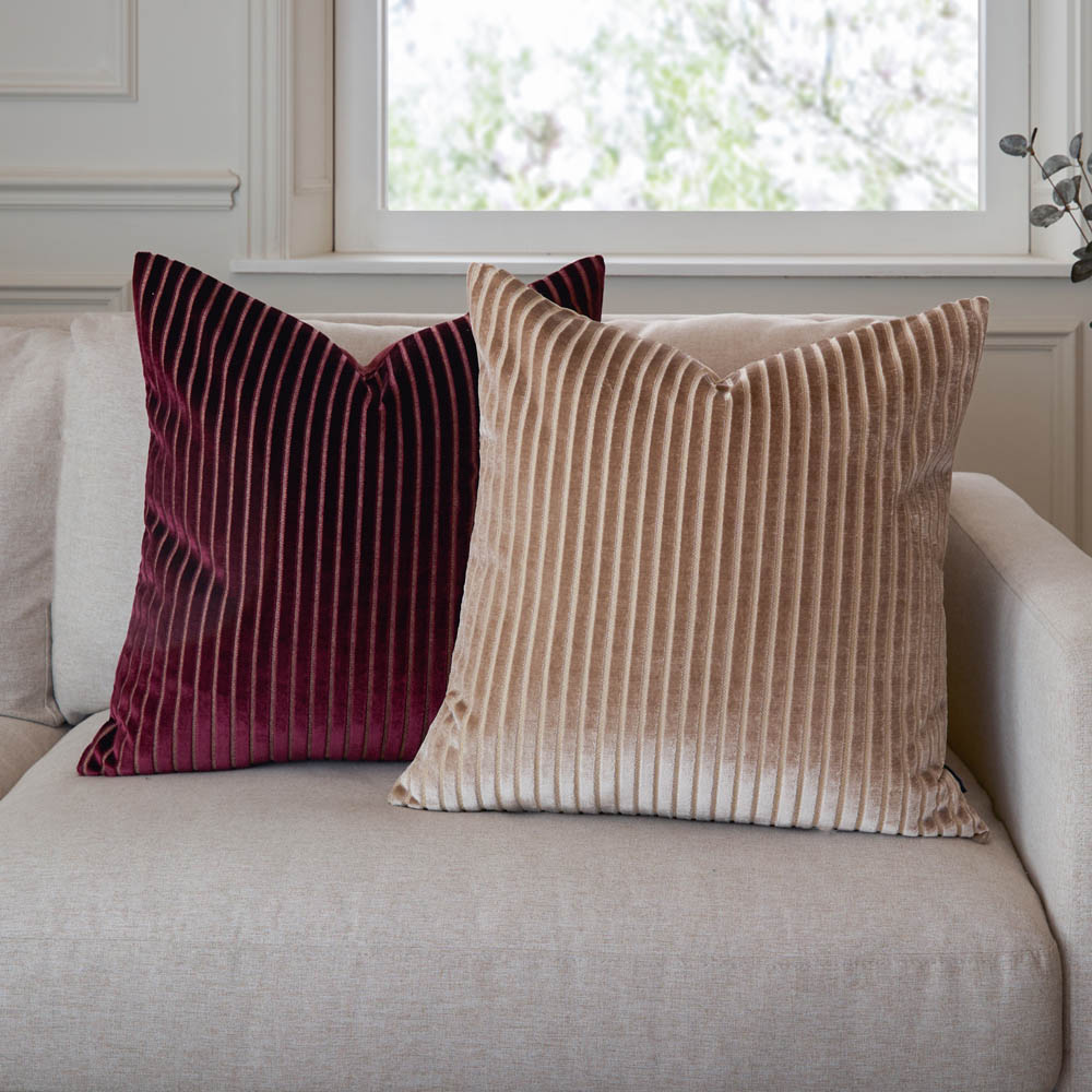 Paoletti Savoy Burgundy Stripe Velvet Reversible Cushion 50 x 50cm Image 6