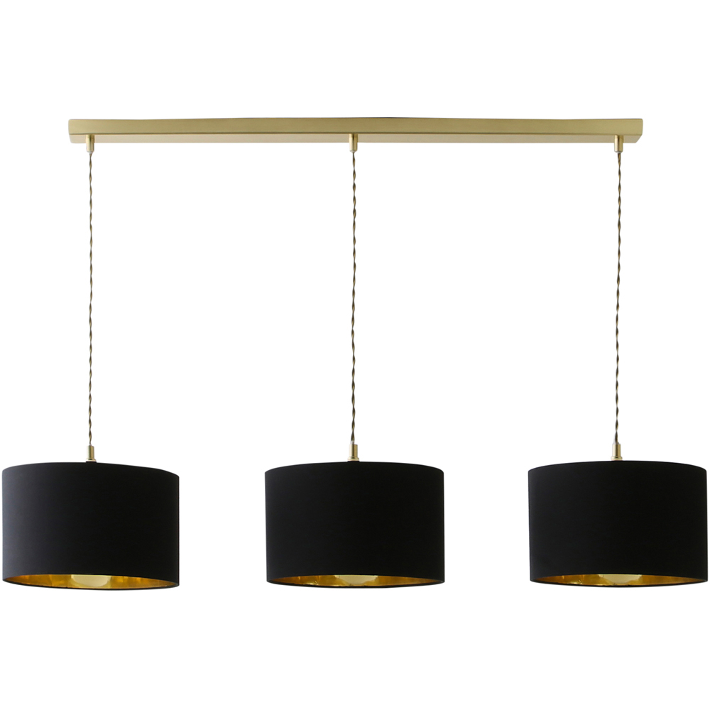 ValueLights Reni Black and Gold Drum Shade 3 Drop Bar Gold Diner LED Ceiling Lights Image 1
