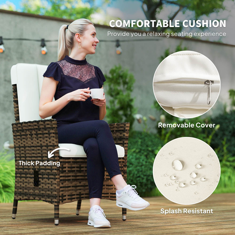 Outsunny Cream White Rattan Adjustable Backrest Garden Recliner Chair Image 6