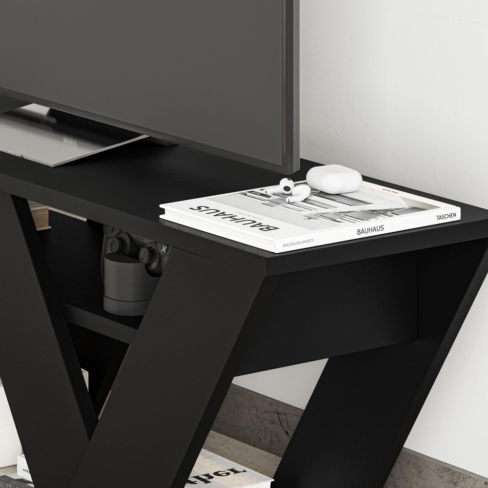 Decortie Pipralla 2 Shelf Black Bute Effect Modern TV Unit Image 3