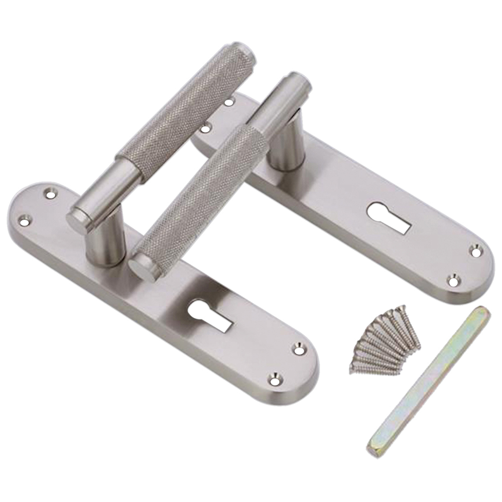 Spira Brass Connaught Satin Nickel Knurled Lever Door Handle with Lock Backplate 2 Pack Image 4