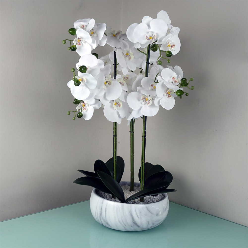 Botanik White Orchid Artificial Tree in Marble Effect Ceramic Planter 60cm Image 2