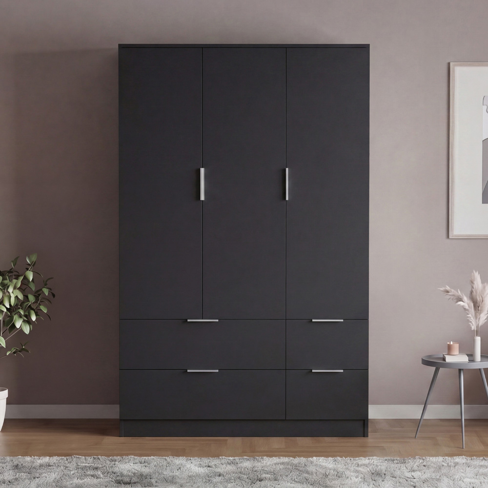 VIDA DESIGNS Trega 3 Door 4 Drawer Black Wardrobe Image 3
