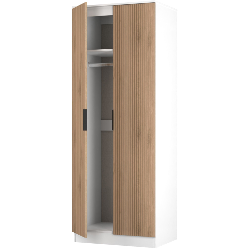 Crowndale Java 2 Door Slatt Effect and White Tall Wardrobe Ready Assembled Image 6
