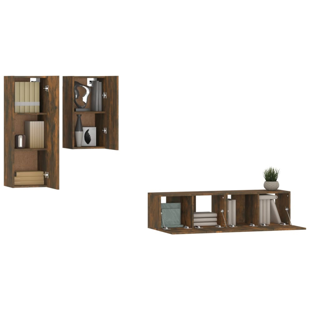 vidaXL 9 Door Smoked Oak Wall Mounted TV Cabinet Set Image 3