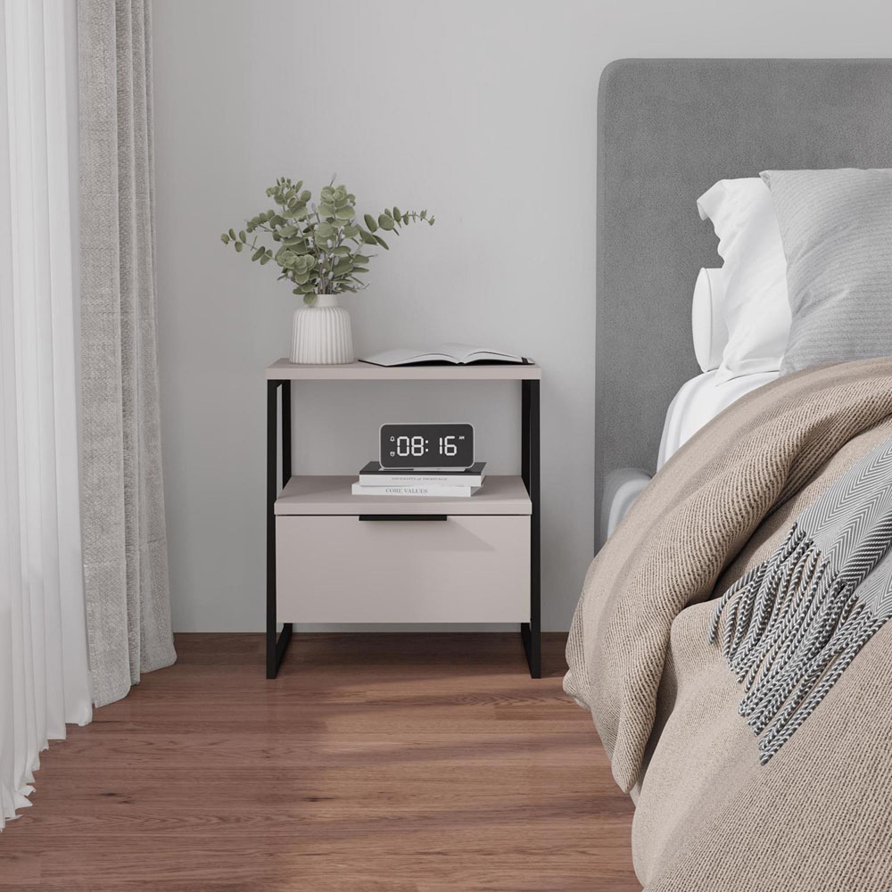 FWStyle Pal Single Drawer Sandstone Bedside Table Image 6