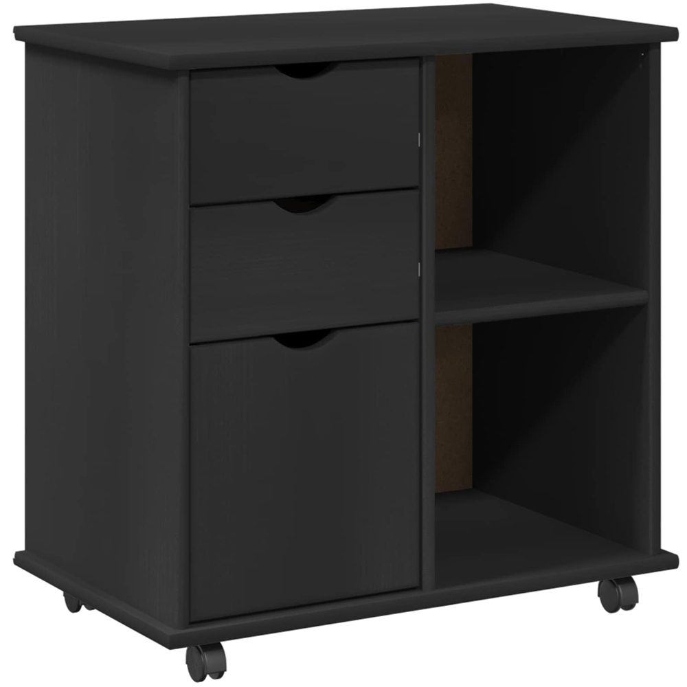 vidaXL Single Door 2 Drawer 2 Shelf Black Rolling Storage Cabinet Image 2