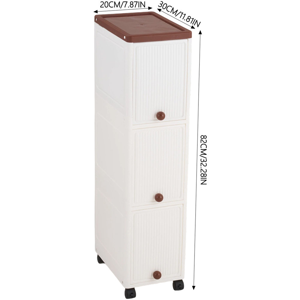 Living and Home 3-Tier White and Brown Slim Storage Cabinet with Wheels Image 8