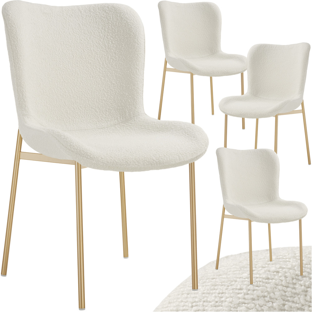 tectake Tessa Set of 4 White and Gold Boucle Padded Dining Chair Image 2