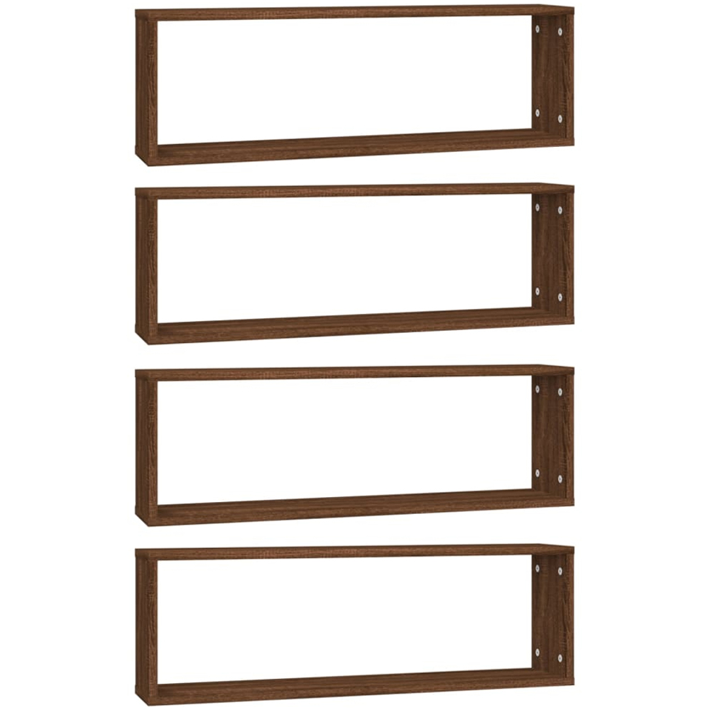 vidaXL 80cm Set of 4 Brown Oak Effect Cube Wall Floating Shelf Image 2