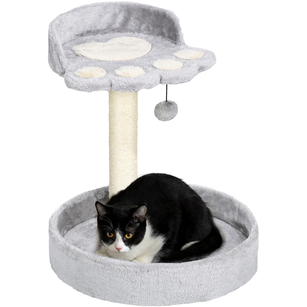 PawHut Light Grey Cat Tree with Sisal Scratching Post and Toy Ball Image 1
