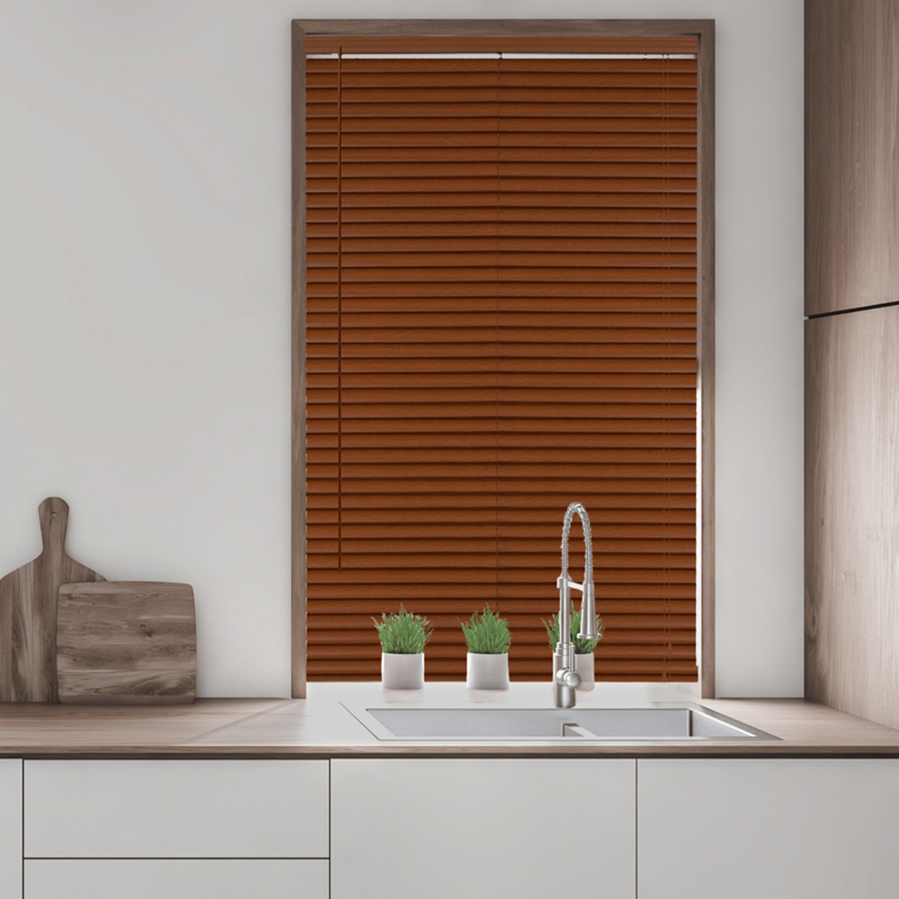 Caecus Wood Grain Effect PVC Venetian Blind Dark Oak 180 x 150cm Image 2