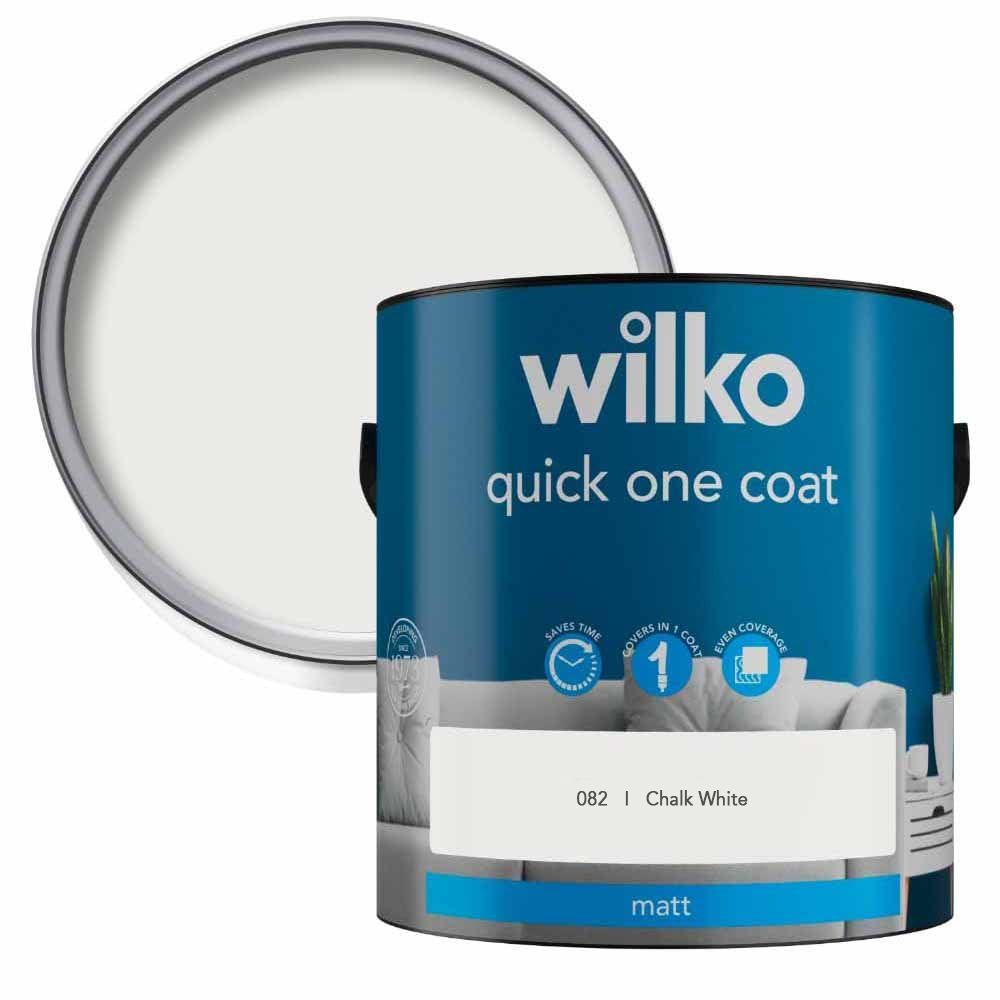 Wilko Quick One Coat Chalk White Matt Emulsion Paint 2.5L Image 1