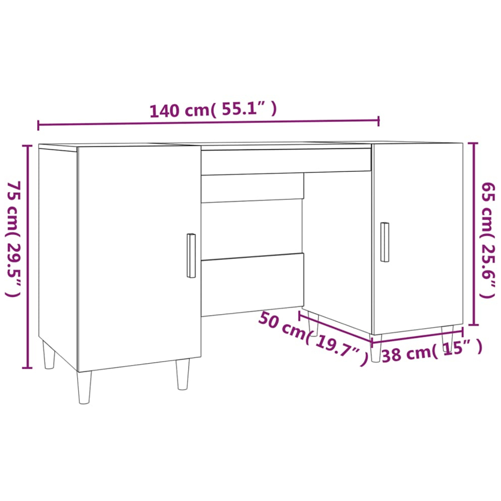 vidaXL 2 Door Computer Desk Concrete Grey and Gold Image 8