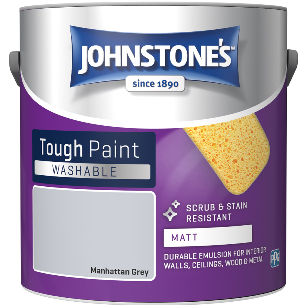 Johnstone's Washable Manhatten Grey Matt Emulsion Paint 2.5L Image 2