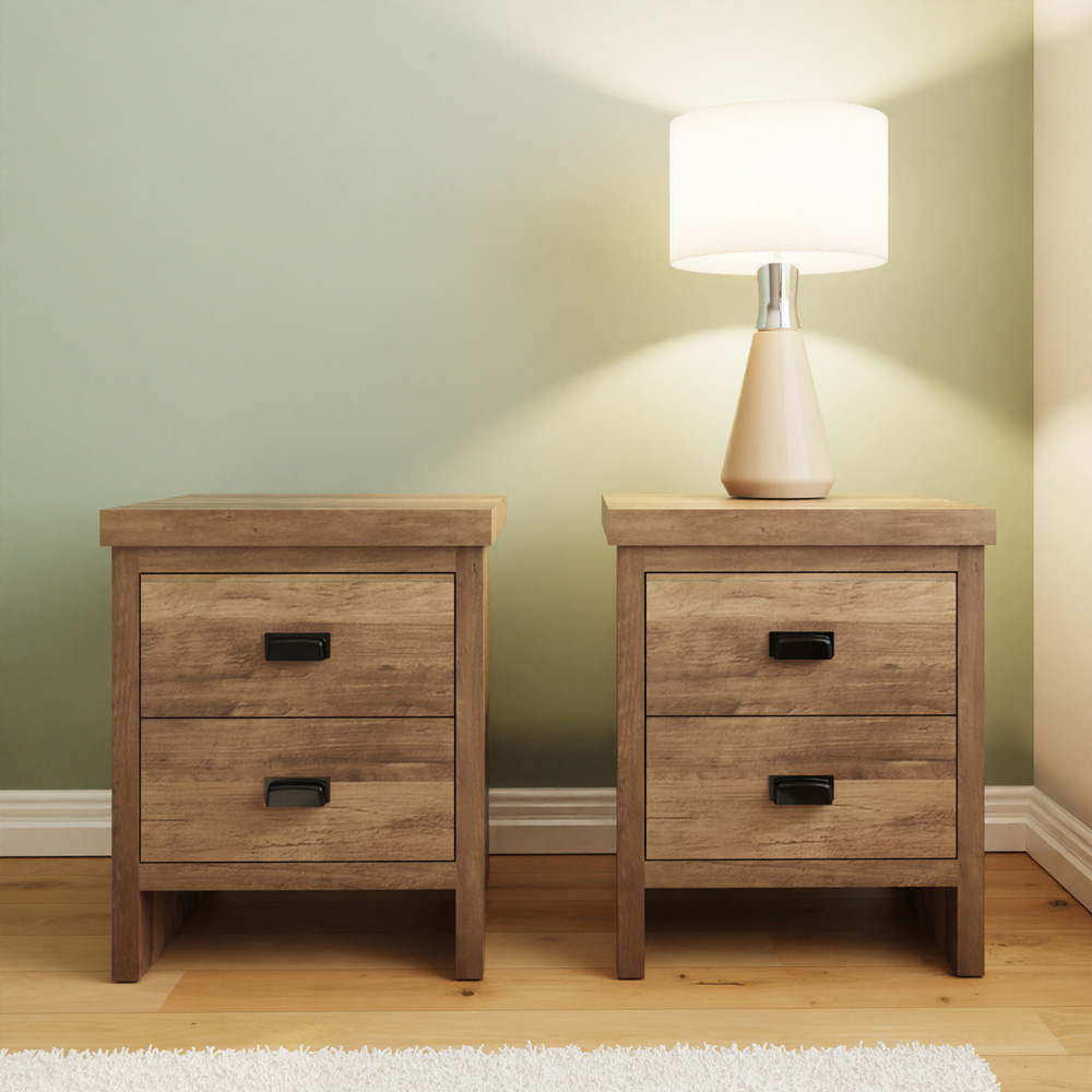 GFW Boston 2 Drawer Knotty Oak Bedside Table Set of 2 Image 8