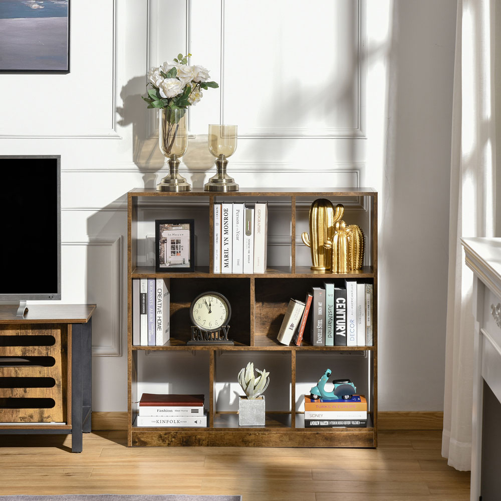 HOMCOM 3 Shelf Rustic Brown Bookcase Image 4