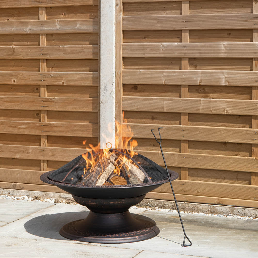 Samuel Alexander Bronze Effect Steel Toscana Outdoor Fire Pit with Fire Poker 50cm Image 3