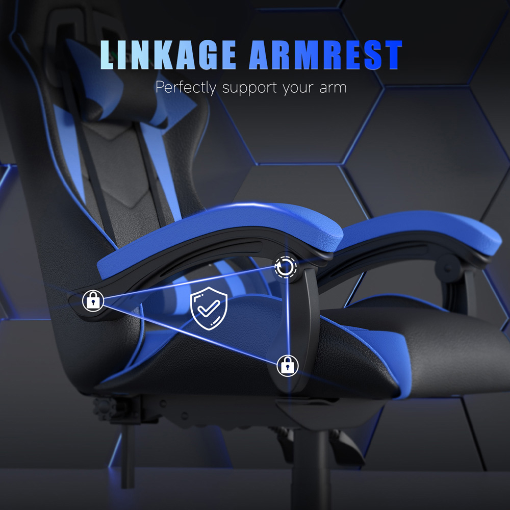 Rattrix Blue PU Leather Reclining High Back Gaming Chair with Headrest and Lumbar Support Image 7