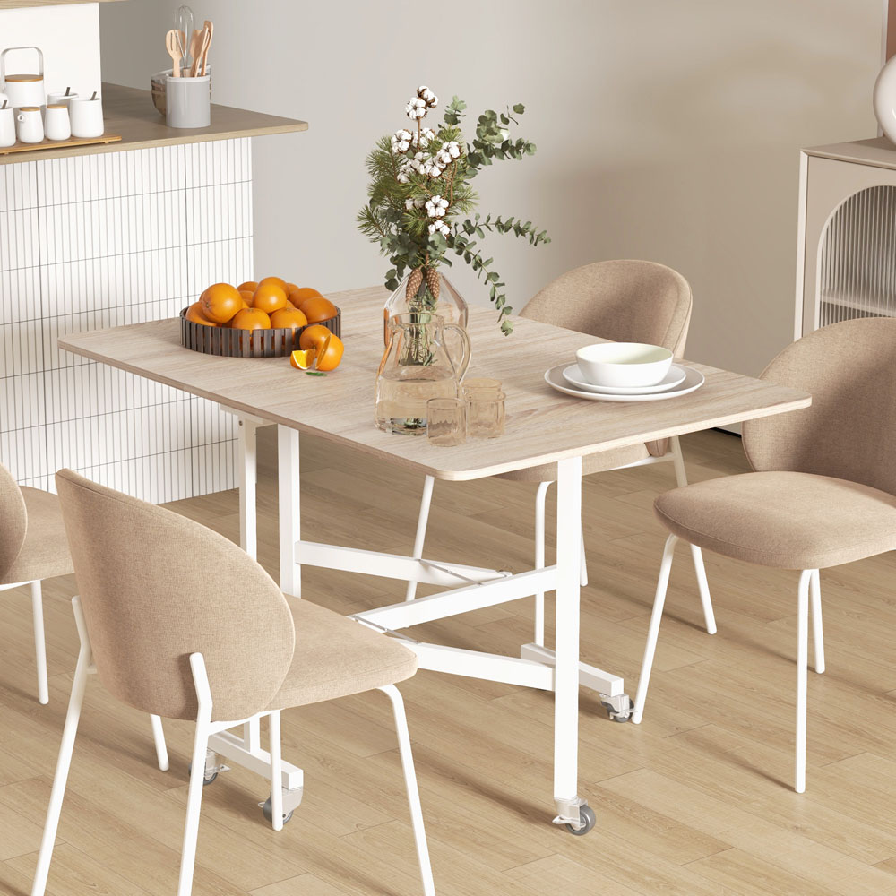 HOMCOM 6 Seater Oak Drop Leaf Dining Table Image 5