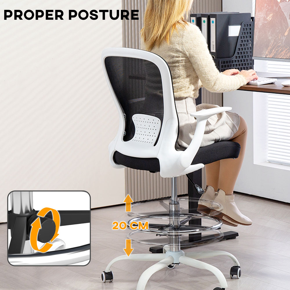Portland Black and White Mesh Draughtsman Drafting Office Chair Image 8