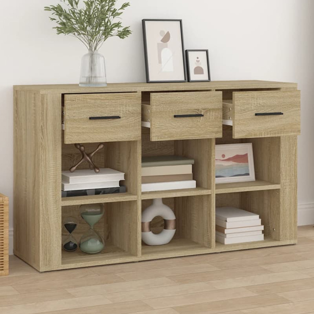 vidaXL 3 Drawer 6 Shelf Sonoma Oak Sideboard Image 1