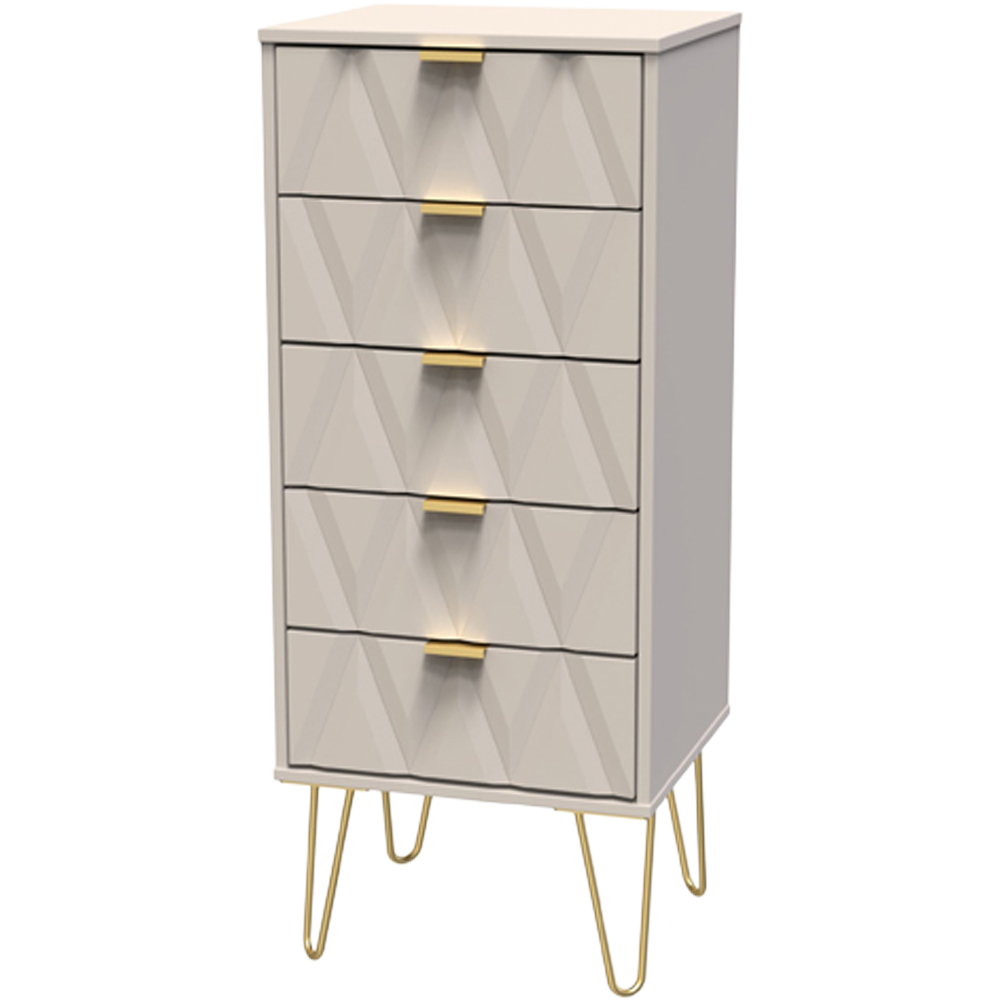 Crowndale Diamond 5 Drawer Kashmir Matt Tall Bedside Cabinet Ready Assembled Image 4