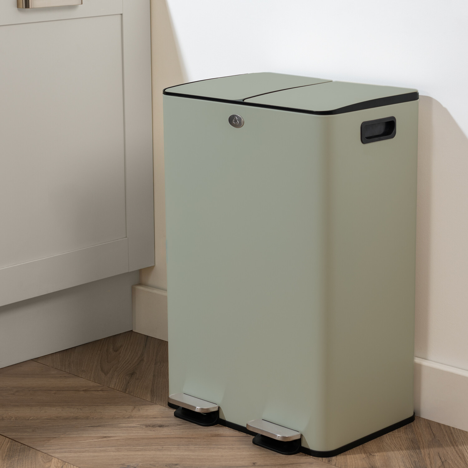 60L Double Recycling Pedal Bin Sage Green Image 2