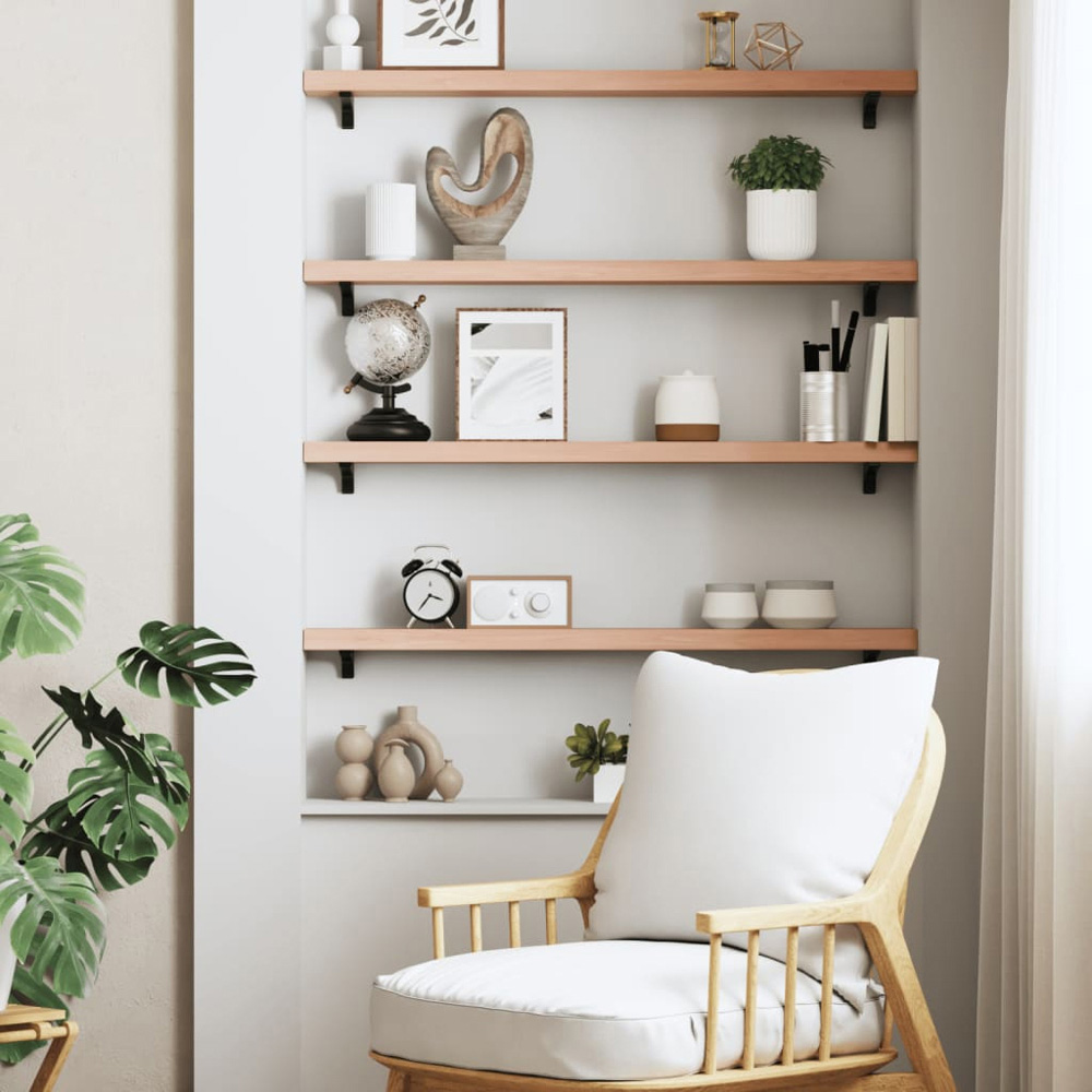 vidaXL 80cm Light Brown Treated Solid Oak Wood Floating Wall Shelf Image 3