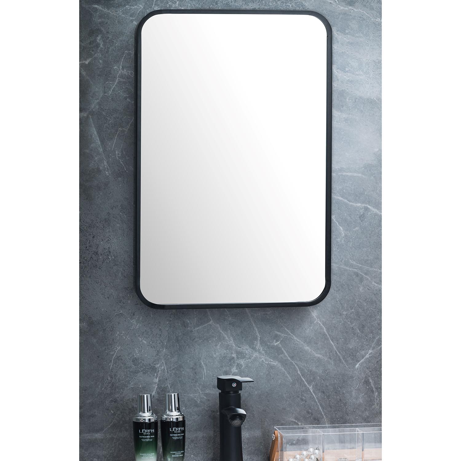 Black Frame Rectangle Bathroom Mirror - Black Image 2