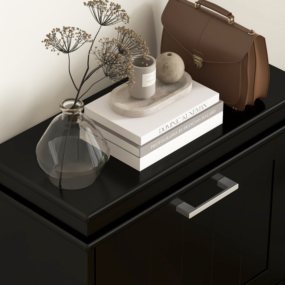 Portland 3 Flip Drawer Black Slim Shoe Storage Cabinet Image 4