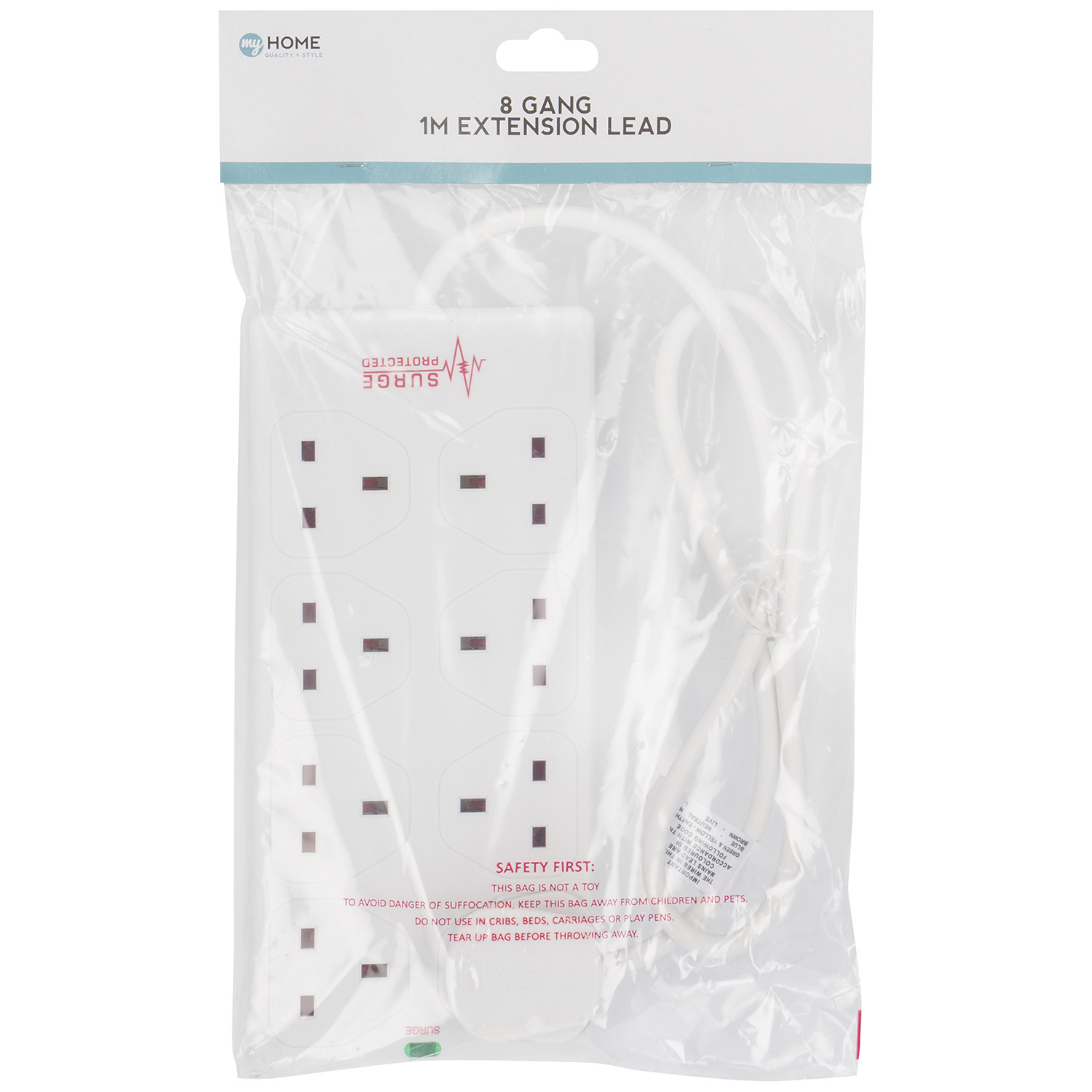 8 Gang 1m Surge Protected Extension Lead Image 2