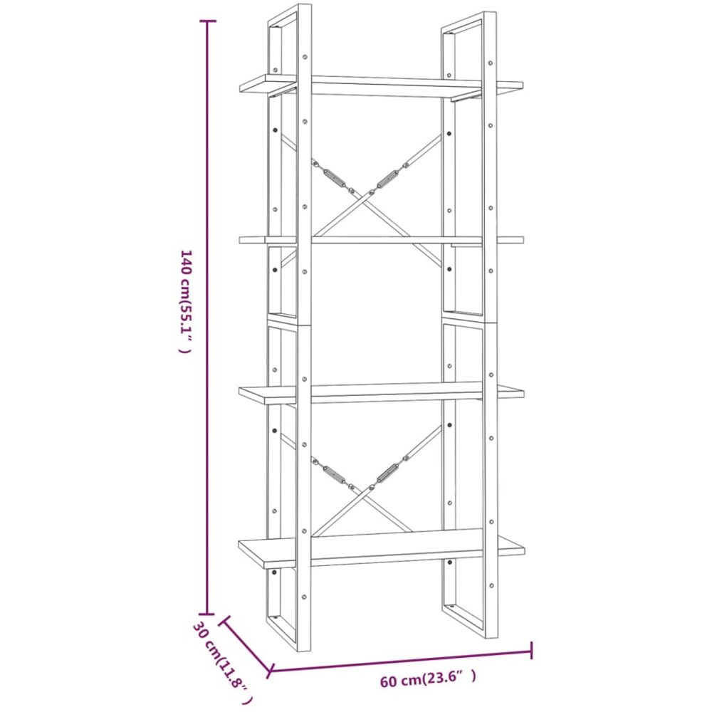 vidaXL 4 Shelf Grey Sonoma Industrial Style Bookcase Image 7