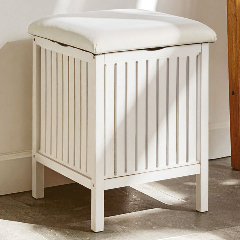 Premier Housewares Salon White Bathroom Storage Stool Image 1