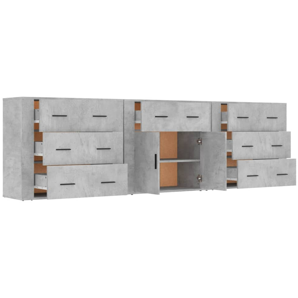 vidaXL Concrete Grey Wooden Sideboard 3 Piece Image 3