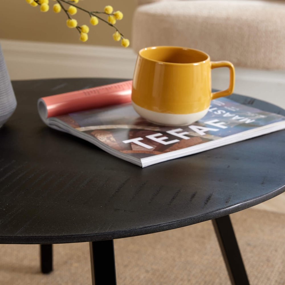 Home Source Caribou Black Mango Wooden Top Round Coffee Table with Iron Legs Image 3