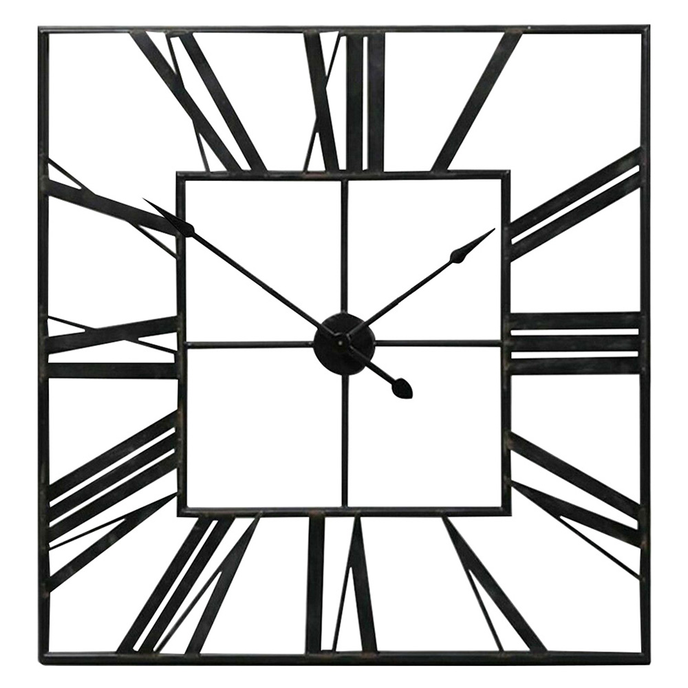 Living and Home Black Square Metal Wall Clock 60cm Image 1