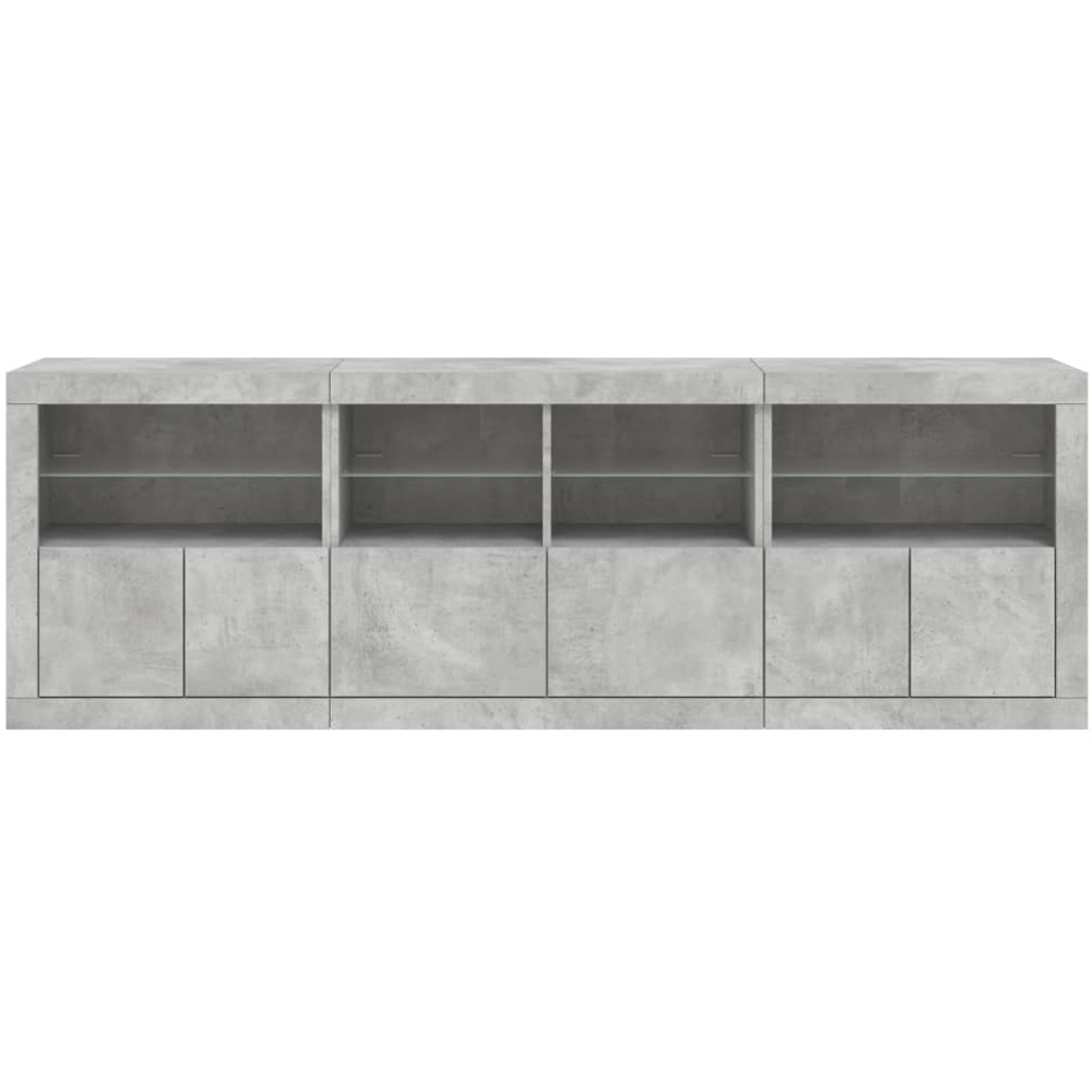 vidaXL 2 Door 2 Shelf Concrete Grey Wooden Sideboard with LED Lights Set of 3 Image 4